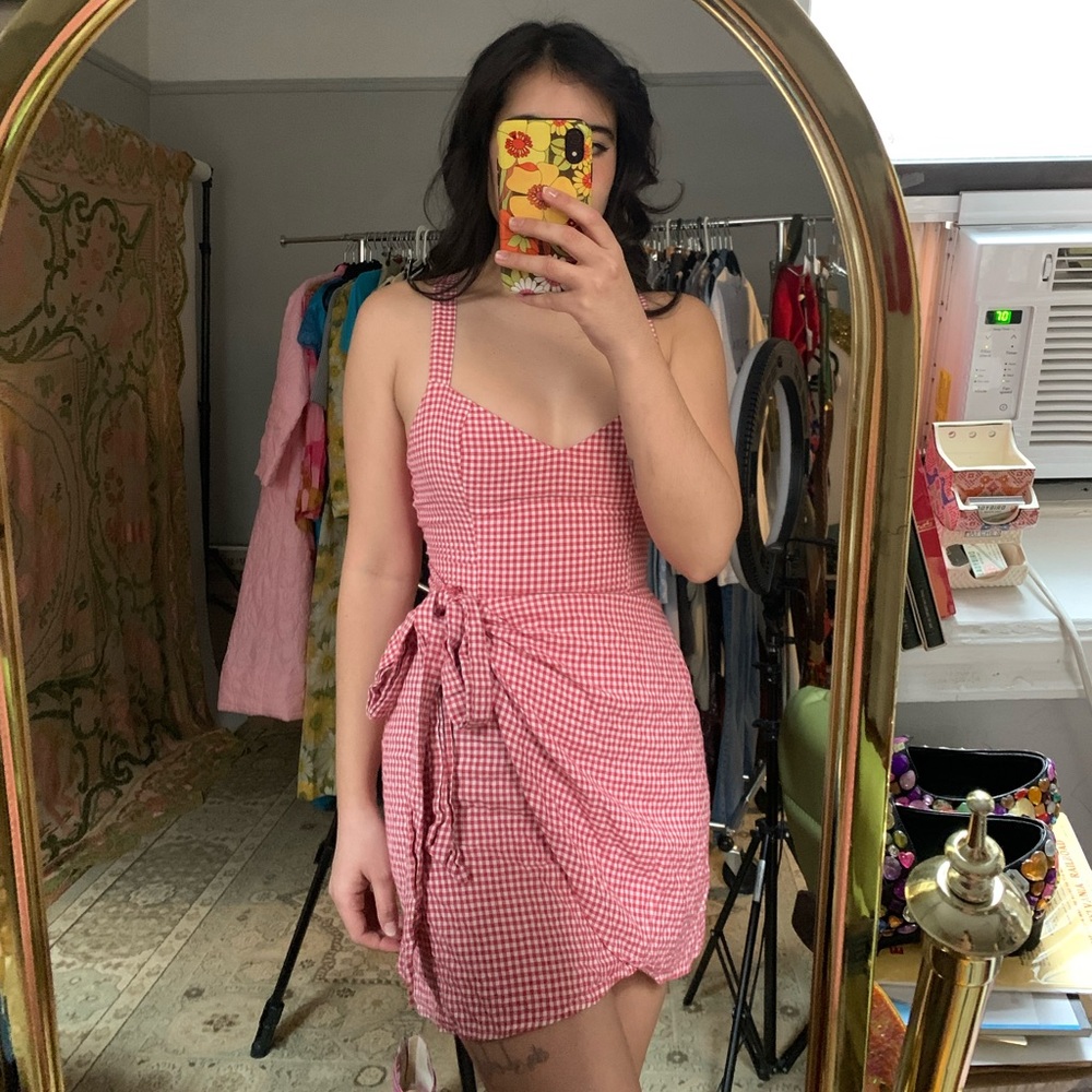 Fashion Brand Company Red Gingham Mini Wrap Dress